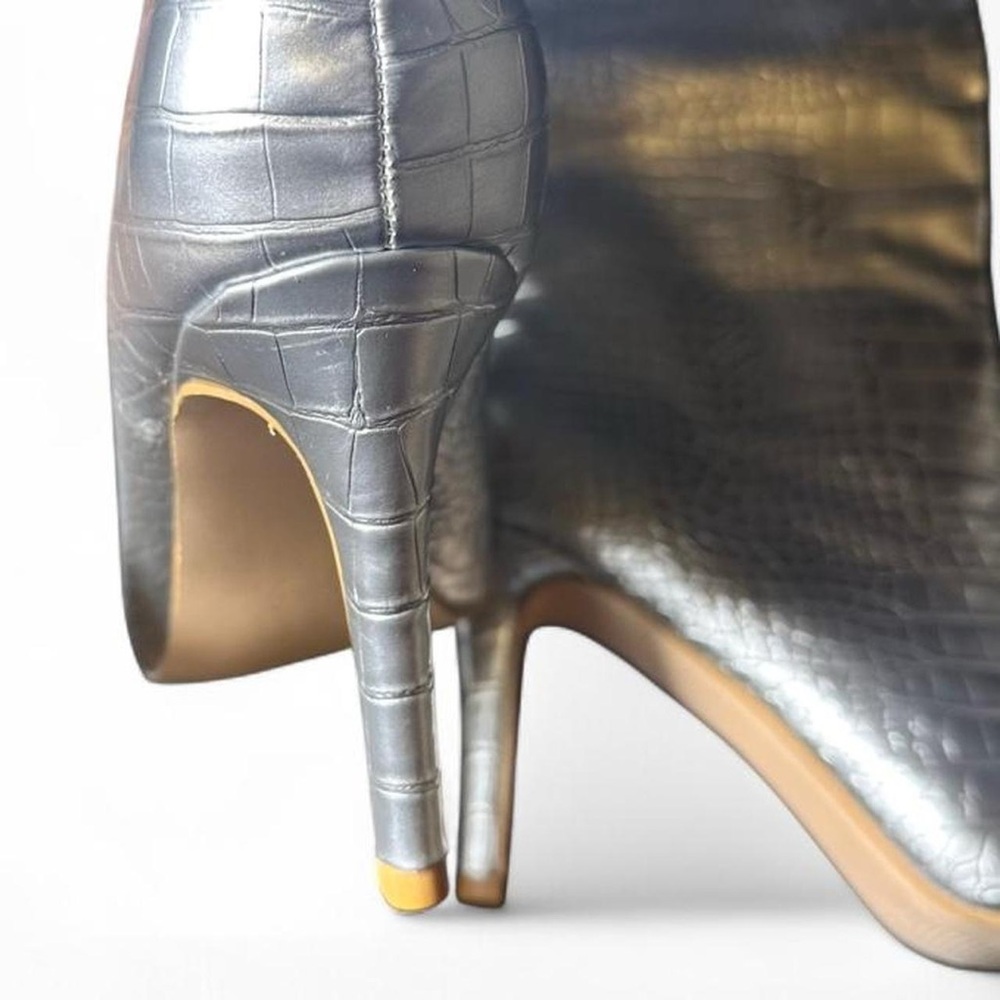 Silver Croc-Embossed Heeled Boots - Picture 2 of 7